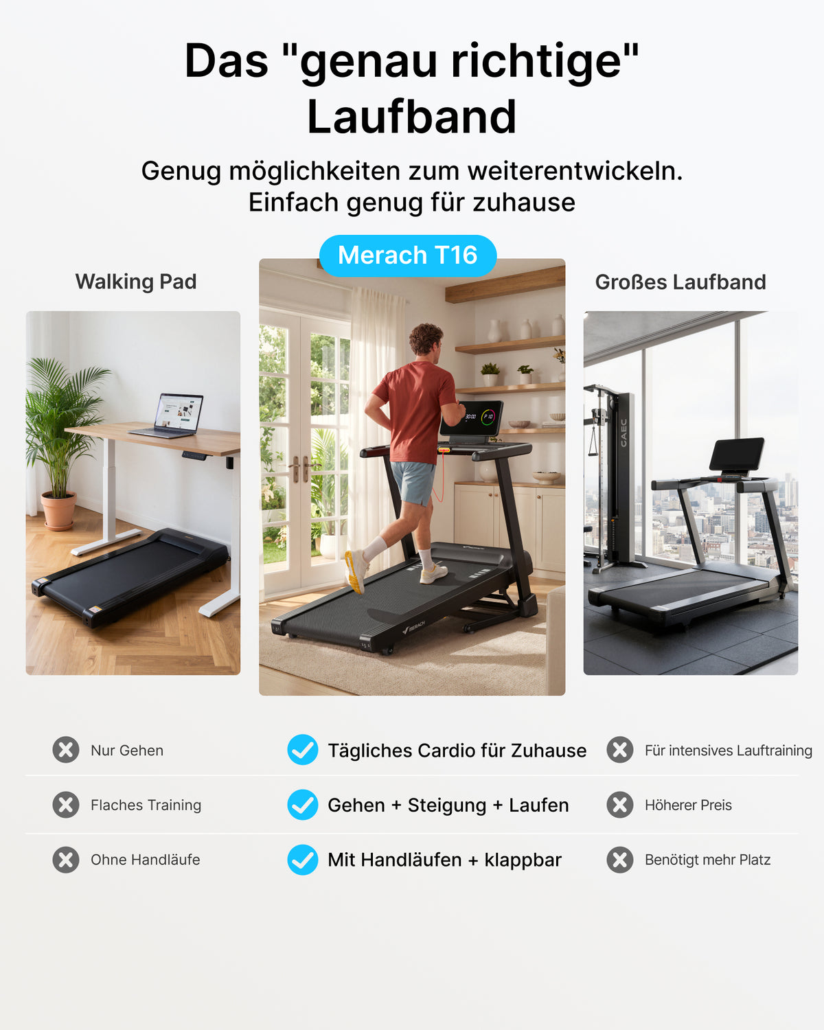 MERACH Laufband für Zuhause, 42×110 cm Großes Laufband, 3,0PS Leiser Motor