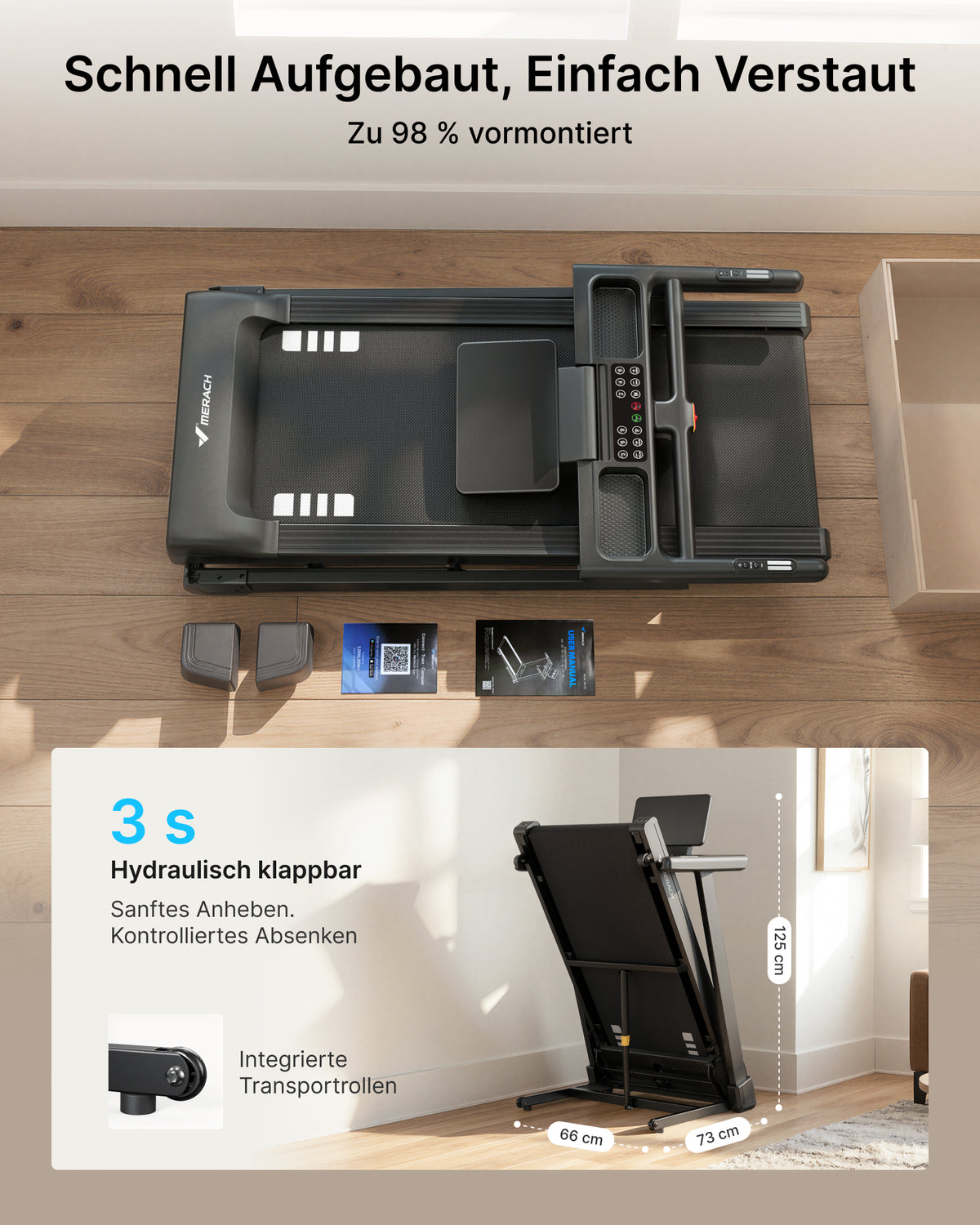 MERACH Laufband für Zuhause, 42×110 cm Großes Laufband, 3,0PS Leiser Motor