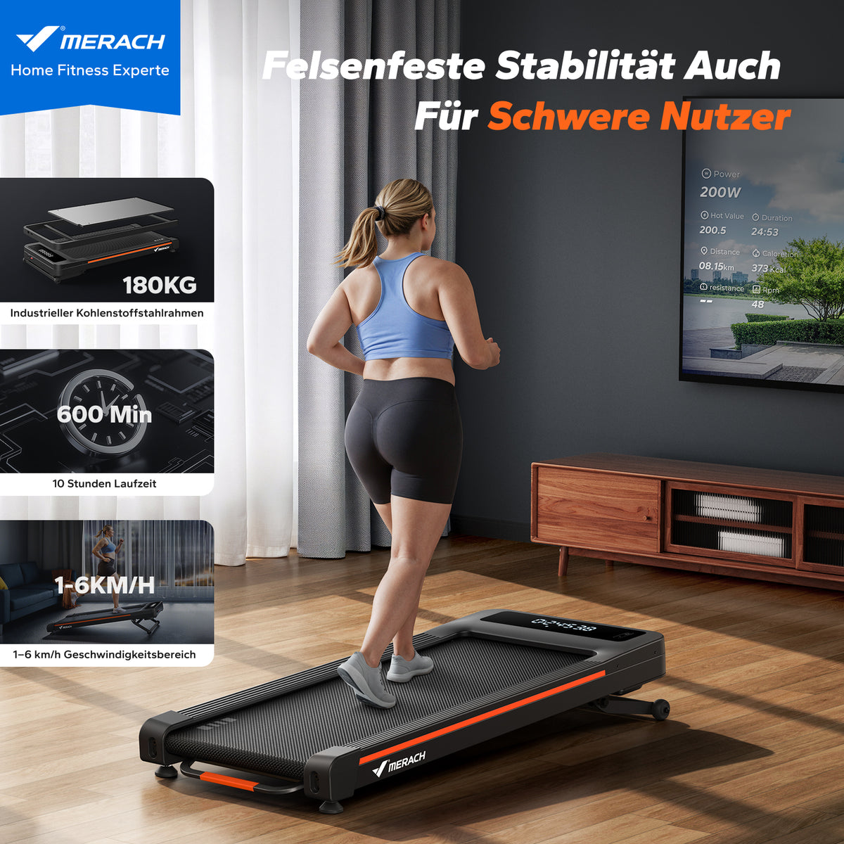 MERACH T25 Walking Pad mit Automatischer Steigung, Max 180KG Laufband